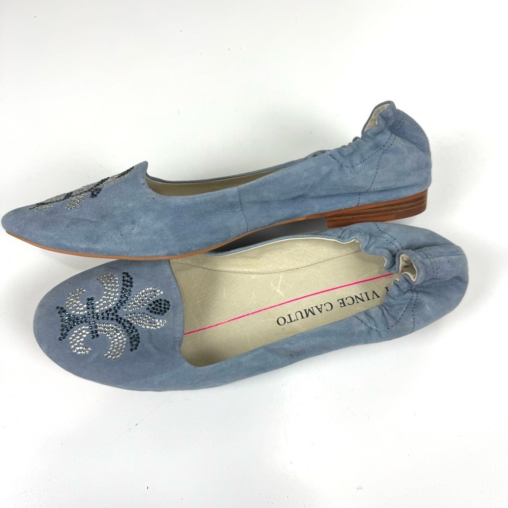 Two By Vince Camuto Women's 8 Blue Suede Ballet Flats Rhinestone Embellishments - Picture 7 of 8